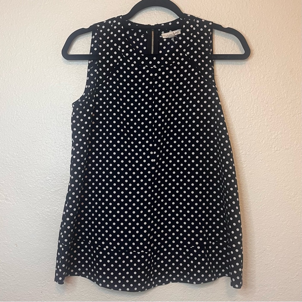 Maison Jules Polka Dot Sleeveless Razor Back Top - Black and White